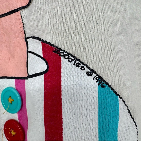 Vintage Zoodles 1996 Cream Bow Button Red Hair Girly Graphic Sweater Size 10-12 - Picture 4 of 11